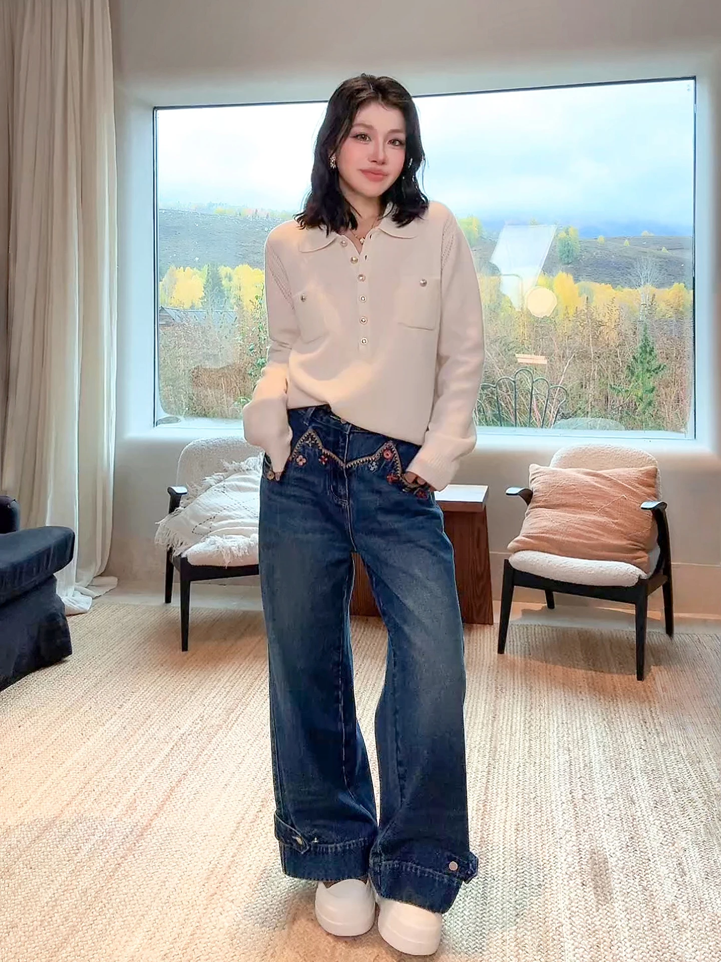 

Lao Yang's Personal ME 00 Wool Camere Knitted Sweater Versatile Luxury Vintage Slimming Spring Faion Women's Clothing