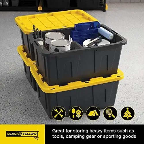 27-Gallon Heavy Duty Tough Storage Container & Snap-Tight Lid,  Weather-Resistant Design and Stackable Organization Tote 4pack