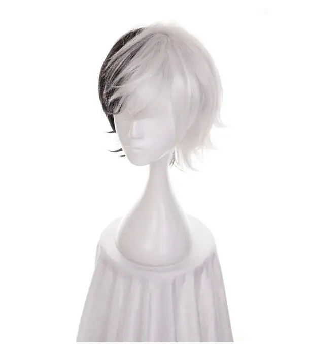 12" Half Black and White Short Synthetic Hair Heat Resistance Fiber Cosplay Wig