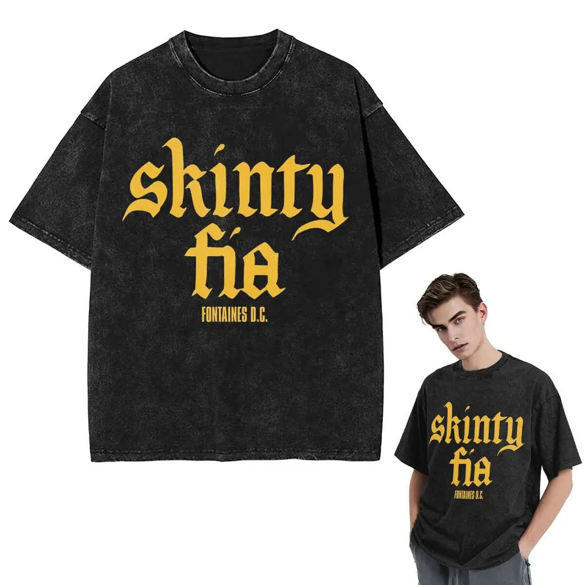 Streetwear T-Shirts Fontaines DC Merch Skinty Fia Washed T Shirt Short Sleeve Hip Hop T-Shirt Tops Tees for Men Women