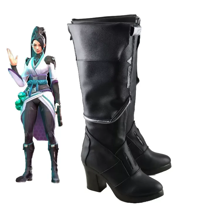 Cosplay legend Game Sage Cosplay Schoenen Meisje Zwart Lederen Hoge Hak Vrouwen Sage Rechte Laars Halloween Accessoires Aangepaste Schoenen