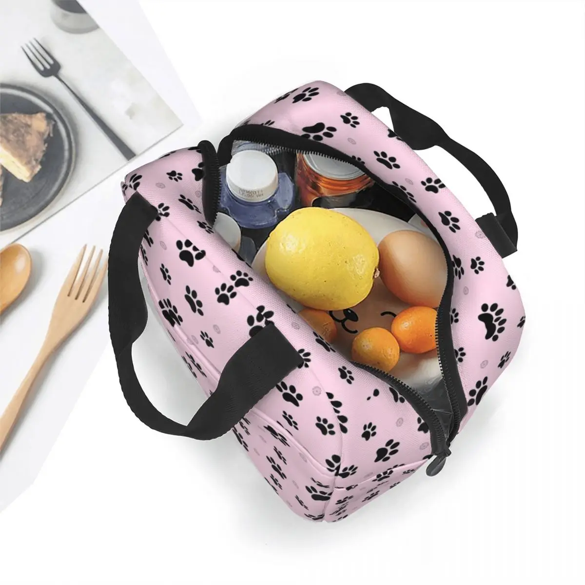 Pink Paw Insulated Lunch Bag Thermal Bag Lunch Container High Capacity Tote Lunch Box Girl Boy College Travel