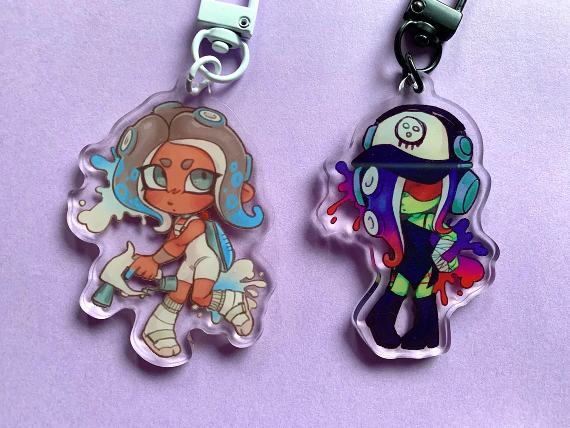 Llavero de acrílico Splatoon 3 Side Order de 2.5 pulgadas - Diseño de peluche suave para cordones, monederos y bolsos