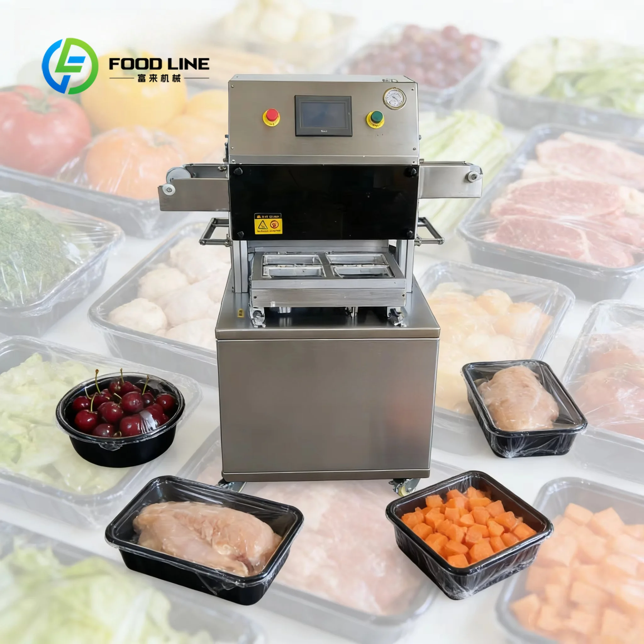 Industrial Nitrogen Flush Modified Atmosphere Machine Vertical Packing Skin Food Tray Packaging Nitrogen Filled Vacuum Sealing