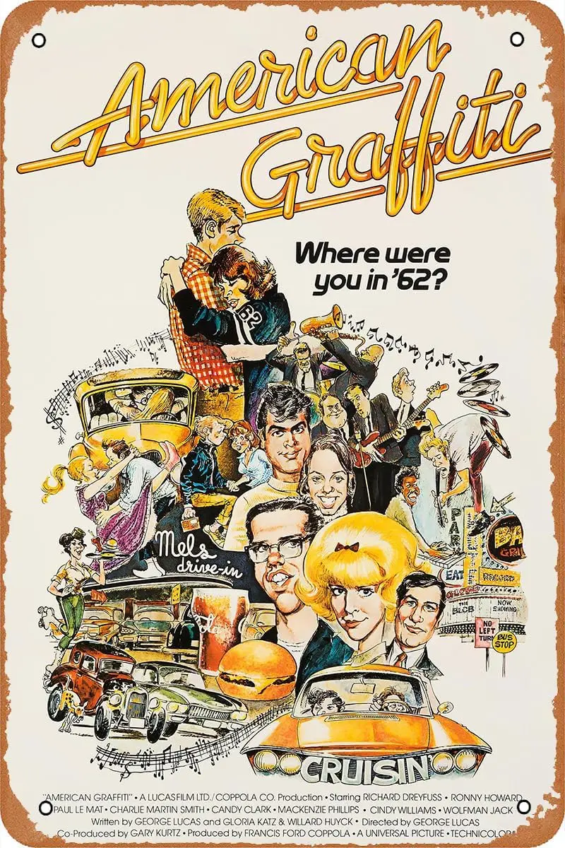 American Graffiti Movie Poster Retro Metal Sign for Cafe Bar Pub Office Home Wall Decor Vintage Tin Sign Gift 12 X 8 inch sign