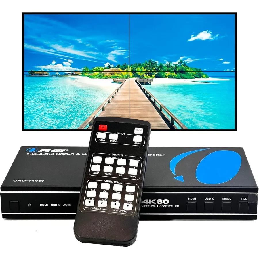 

OREI 4K 2x2 HDMI or USB-C Video Wall Controller Processor Display Upto 4K 60hz 2x1 1x2 1x3 1x4 Supports 180 Degree Rotate RS-23
