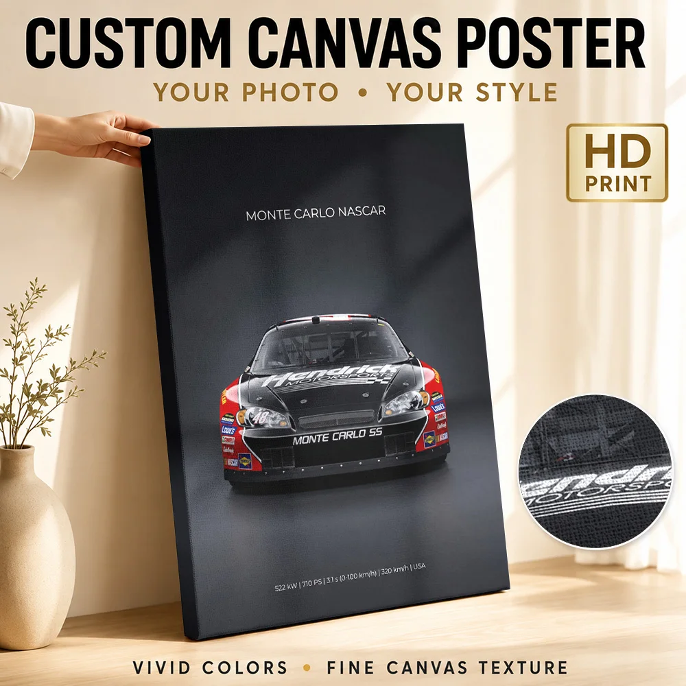 American Monte Carlo Stock Race Car Canvas Print Customized Photo Minimalist Layout Wall Art For Sports Lounge Birthday Gift