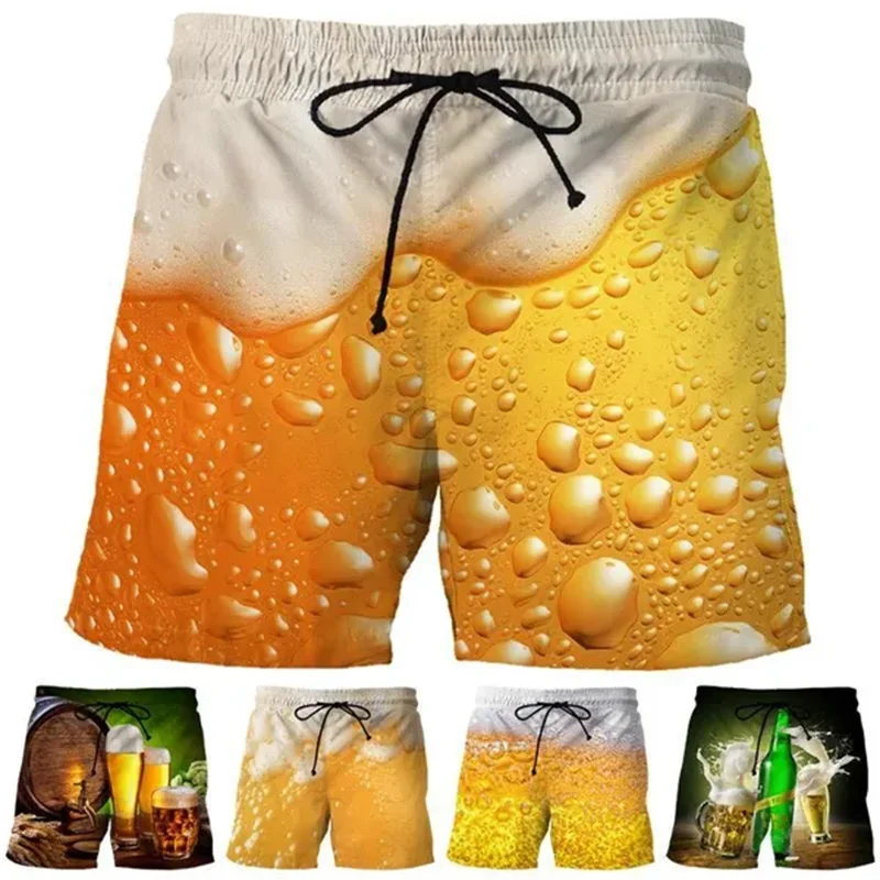 3D Print Funny Beer Beach Shorts For Men Hip Hop Cool Oversized Short Pants Summer Fashion Casual Swim Trunks Male Clothing