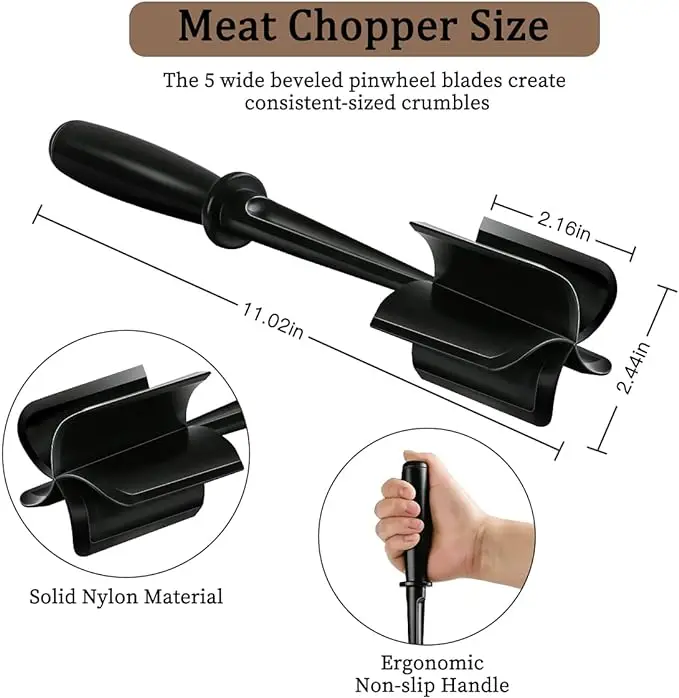 5-Blade Meat Chopper Utensil, Heat Resistant Ground Beef & Turkey Masher, Safe Kitchen Tool for Non-Stick Pans & Pots