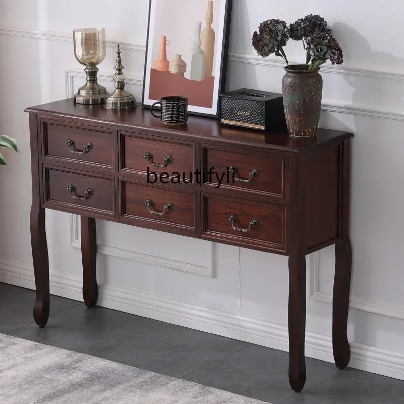 

05 FG17American-Style Solid Wood Chest of Drawers Bedroom Storage Cabinet European-Style Locker Console Sideboard Cabinet