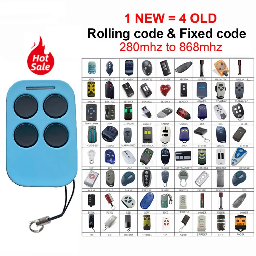 Universal Multifrequency Garage Remote Gate Remote Control 280-868MHZ 4 in 1 For all Fixed code and parts of Rolling Code