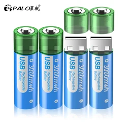 PALO USB AA 1.5V Battery 3000mWh Rechargeable Li-ion Battery LR6 Batteries for remote control mouse small fan Electric toy