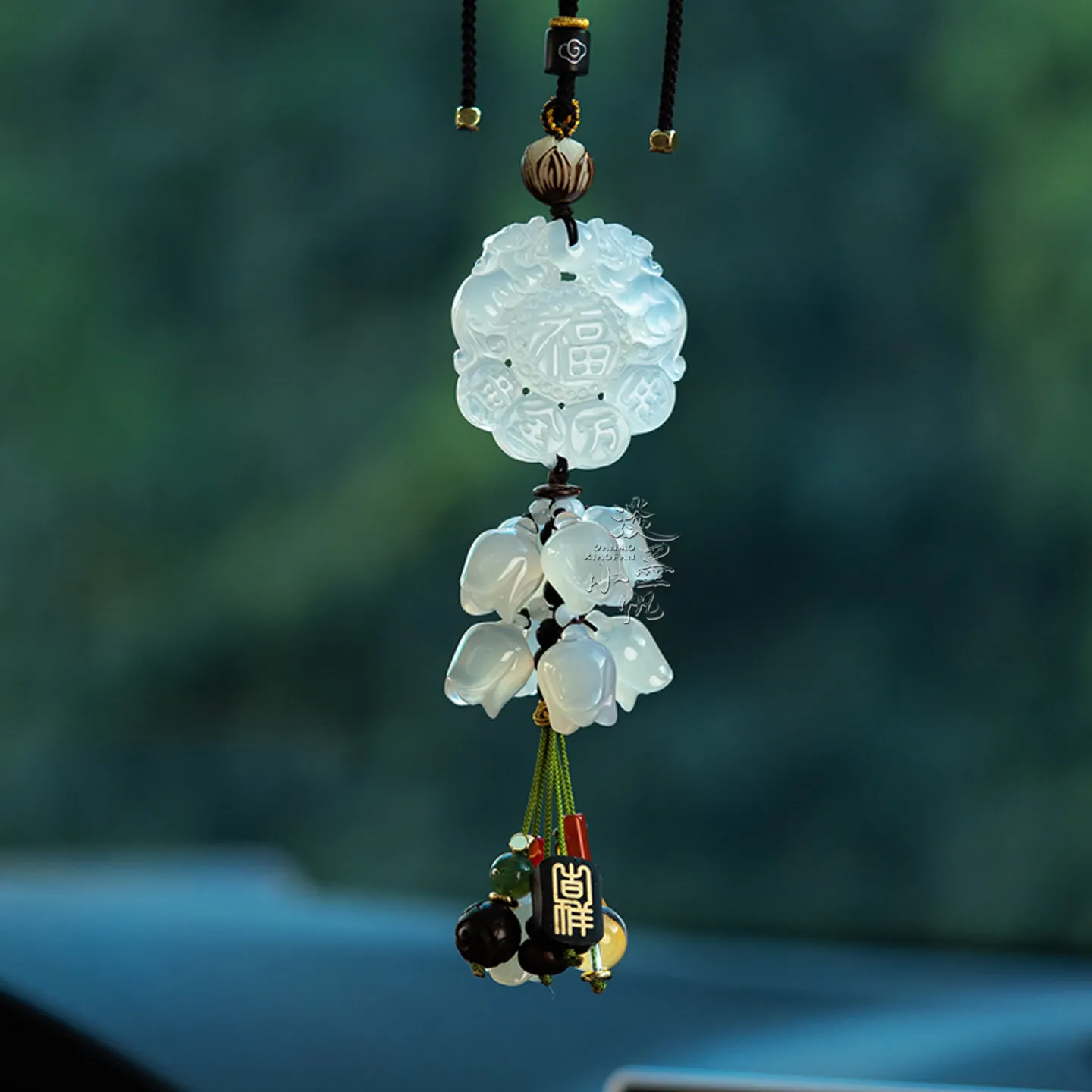Chinese Style Lucky Peace Blessing Imitation Jade Car Hanging Ornament Short Design No Block Screen 2026 New Auto Rearview Mirro