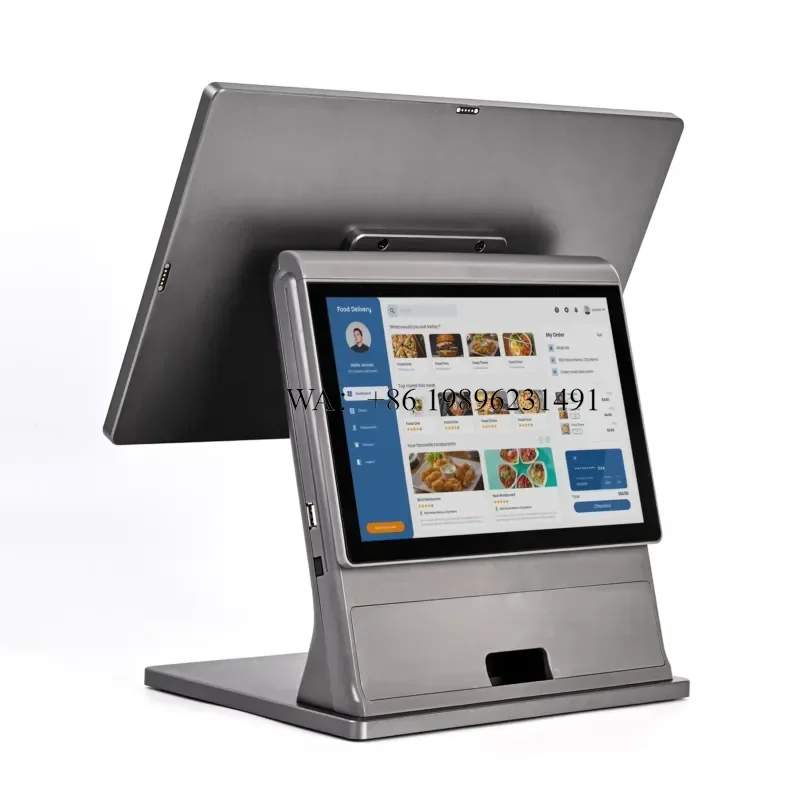 Supermarket Self Checkout Kiosk 15.6 Inch Rotatable Touchscreen POS Terminal Thermal Printer Barcode Scanner NFC
