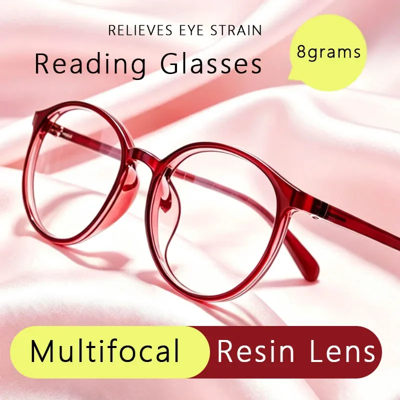 Progressive Multifocal Reading Glasses for Men Women Super Light Blue Light Blocking Computer Readers with Hard Resin Lens
