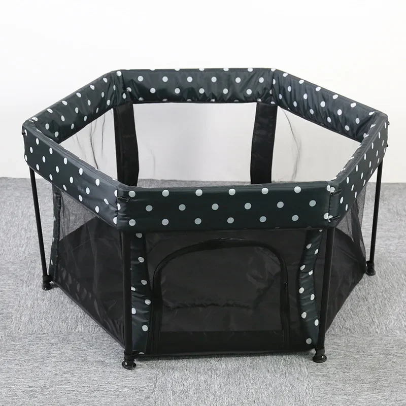 Nordic ins hexagonal folding baby bed portable mesh game fence dual-use gray toddler crawling playpen