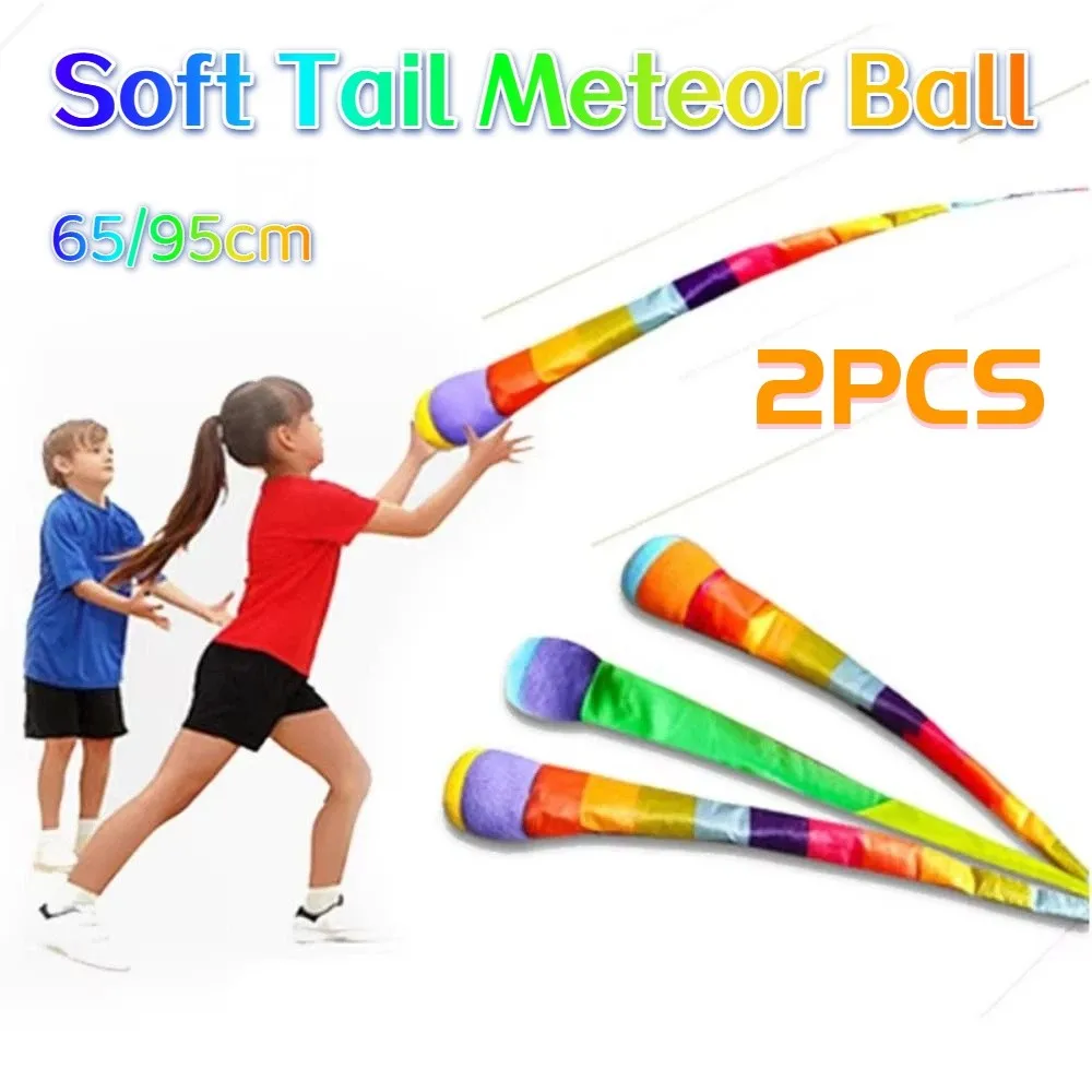 

2Pcs Rainbow Tail Soft Tail Meteor Ball Safe Catch Sensory Play Children's Rainbow Hand Throwing Ball Eco-Friendly Soft Ball