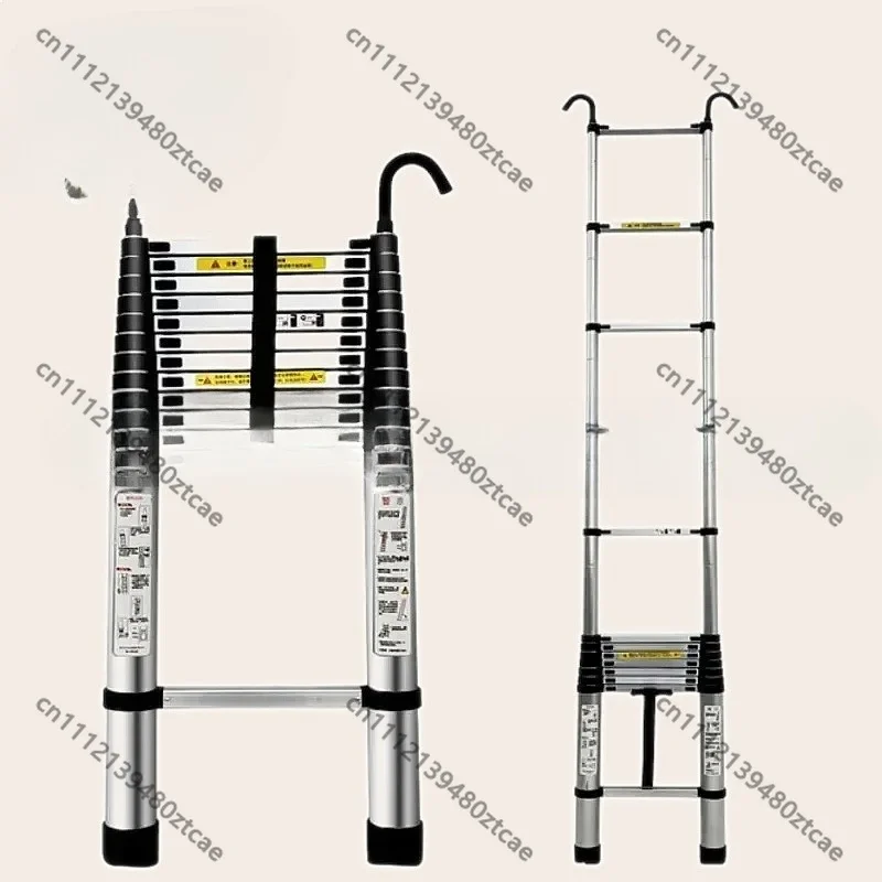 Aluminum Alloy Telescopic Ladder, 2M/2.2M/2.6M Portable Folding Single Ladder with Lifting Hook for Indoor Outdoor Household Use