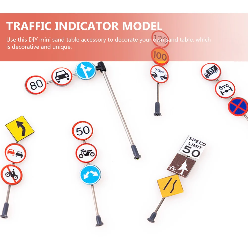 6 pezzi mini segnali stradali ABS in acciaio inossidabile dimensioni compatte modello da tavolo con sabbia indicatore di simulazione giocattolo educativo traffico per bambini