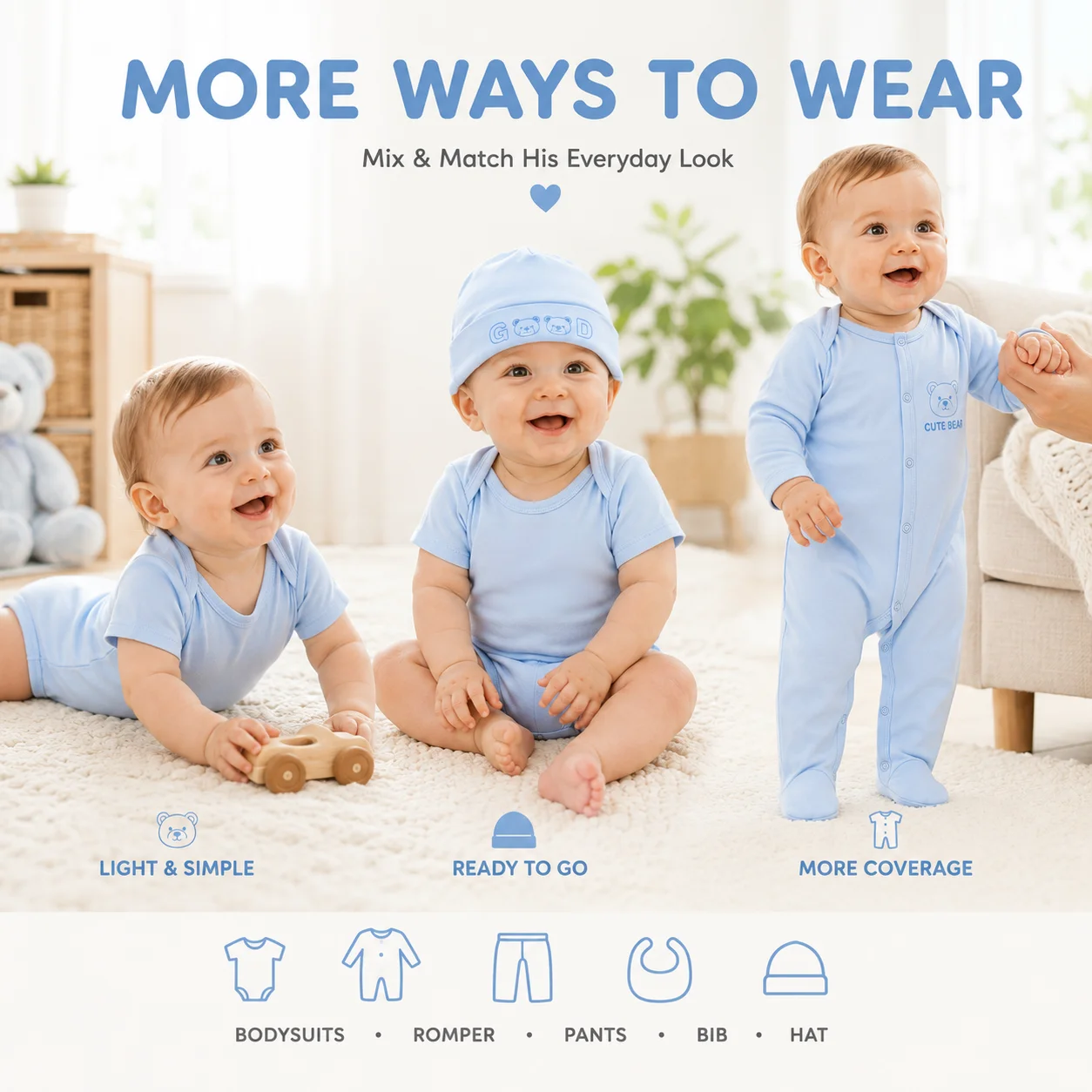 Newborn Baby Boy Clothes 6Pcs Set Infant Bodysuits Romper Pants Bib Hat Soft Baby Clothing Outfit Newborn Essentials 0-12M