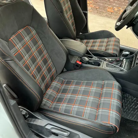 Orange Black Plaid Interior Upholstery Fabric Auto Accessory Decoration 1M×1.5M for MK7 VW Golf GTI MK1-K2 T1 T2 T3.etc