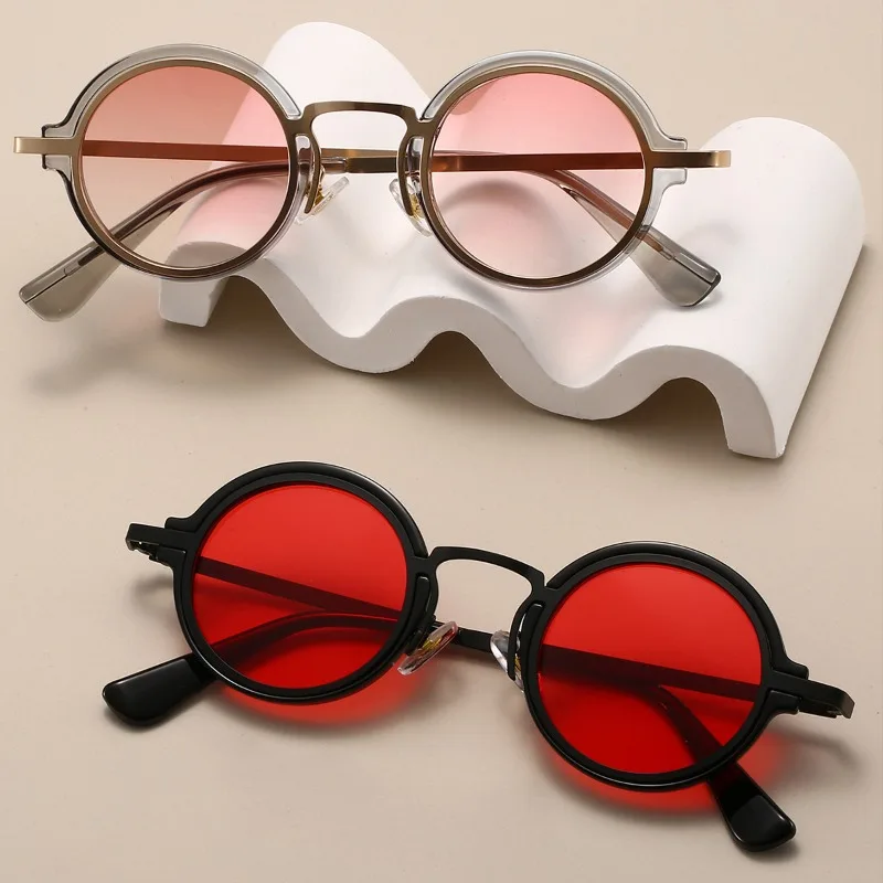 

Vintage Rock Punk Man Sunglasses Classic Small Round Sunglasses Women Wide Bridge Frame Black Lens Driving Eyewear
