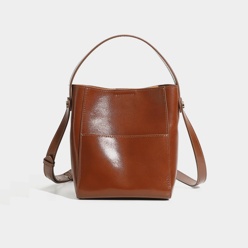 

Hifashion Vintage Bucket Genuine Leather Handbags For Women 2025 Trend Designer Simple Tote Work Ladies Shoulder Crossbody Bags