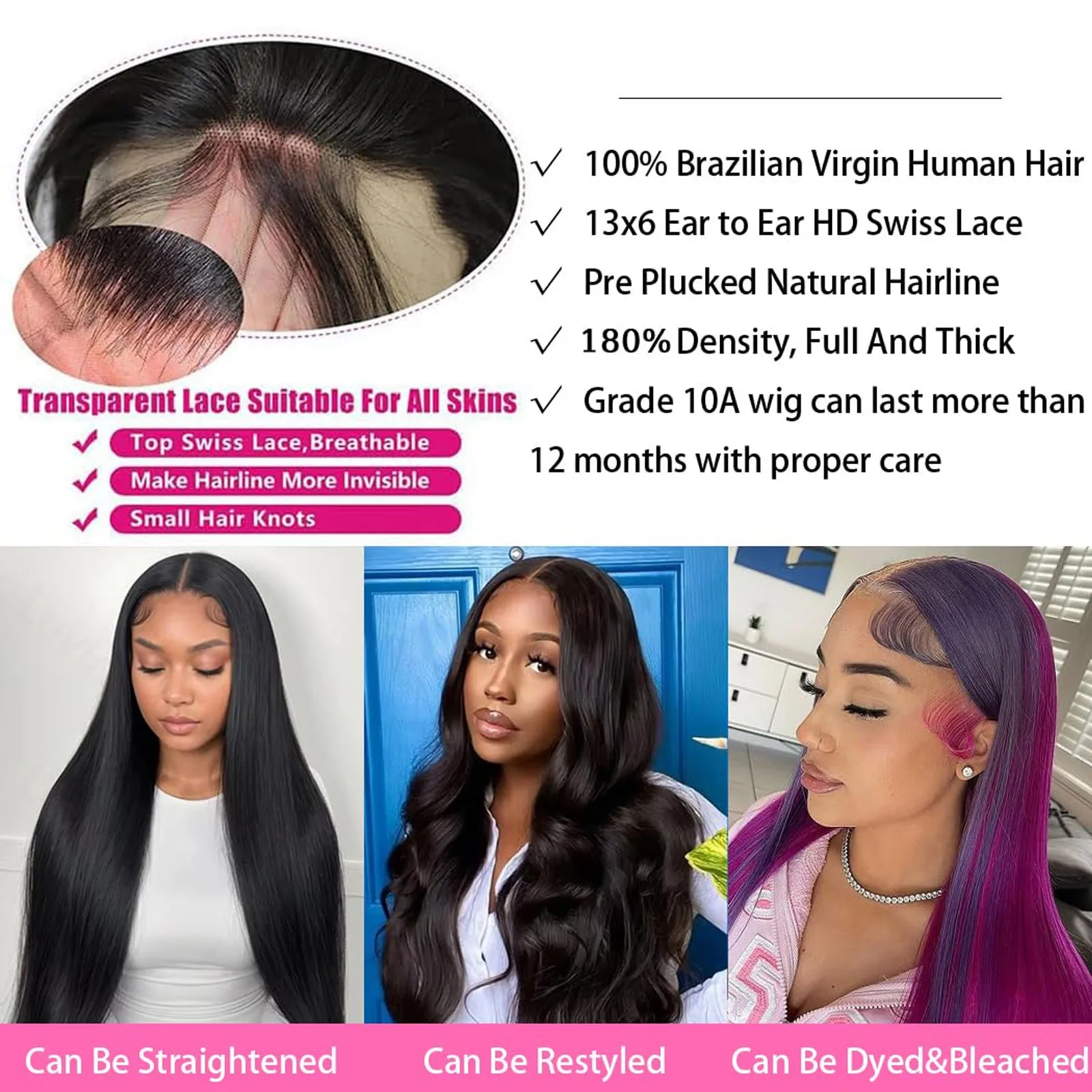 HD Transparent 360 Lace Frontal Wig 13x4 Lace Closure Wig Bone Straight 13x6 Lace Front Human Hair Wigs For Black Women 34 36 In