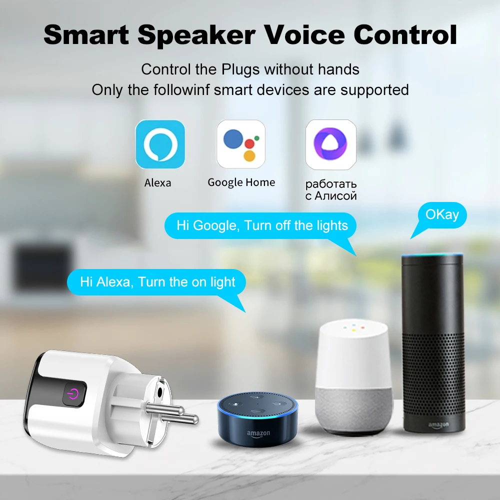 Tuya Smart 20A EU Plug WiFi+Bluetooth Socket With Power Monitoring Timer Outlet Voice Control Work for Google Home Alice Alexa