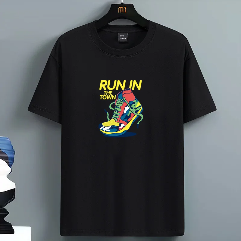 

Summer For Men's T-shirt High Quality 100 Cotton RUN IN Printed Loose O-neck Men Short Sleeve Casual For Male T-shirt Top Tee