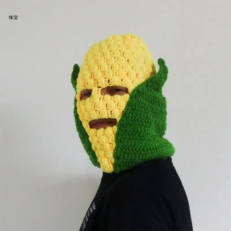 X5QE Pullover Corn Caps Handcrochet Hat Novelty Balaclava Hat with Full Face Mask