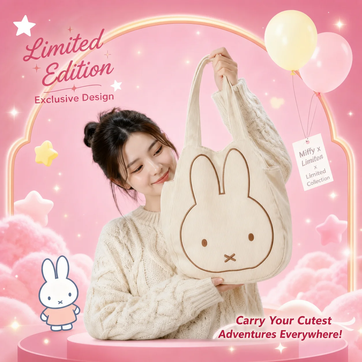 New Trendy Cute Kawai Miffy Fur Large Capacity Shoulder Totter Bag Stylish Shopping Bag for Girls Fall Winter Multi-Purpose