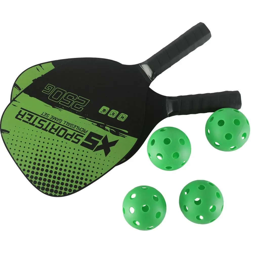 2pcs/set Wooden Pickleball Rackets Green 4pcs Pickleball Balls Pickle Ball Equipment Beginner with Bag Pickleball Paddle Set