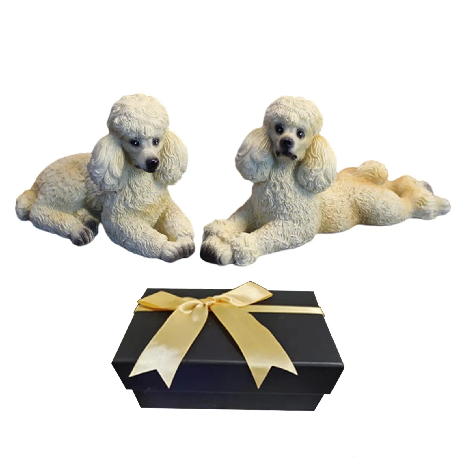 2 Pieces Creative Dogs Sculpture Cute Toy Resin Poodle Statue Pet Figures for