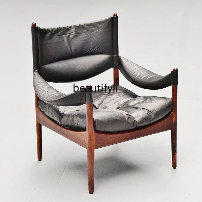 

zq1Retro Solid Wood Sofa Chair Chic Silent Style Designer Nordic Simple Leather Art Light Luxury Leisure Armchair furniture