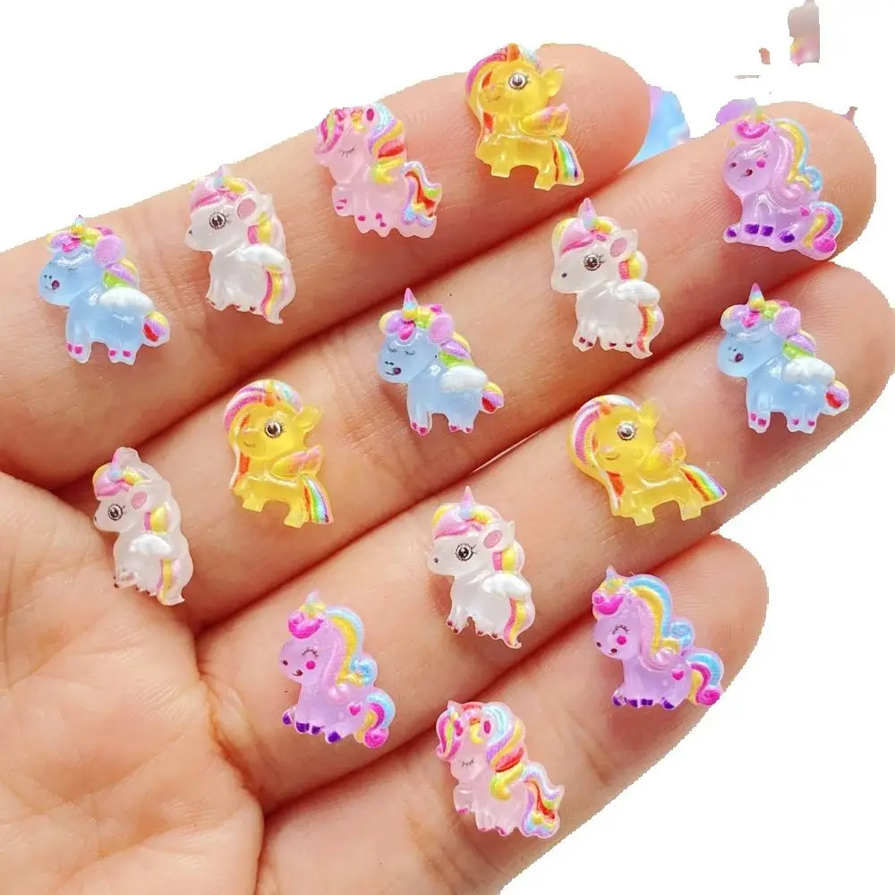 50Pcs Cute Resin Little Unicorn Pony Flat Back Ornament Jewelry Making Manicure Hairwear Accessorie