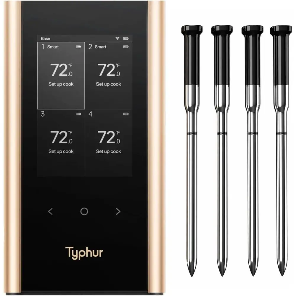 

Wireless Meat Thermometer with 4 Probes, 6 Sensors, High Accuracy, Smart Setup for Grills, Ovens, and Smokers