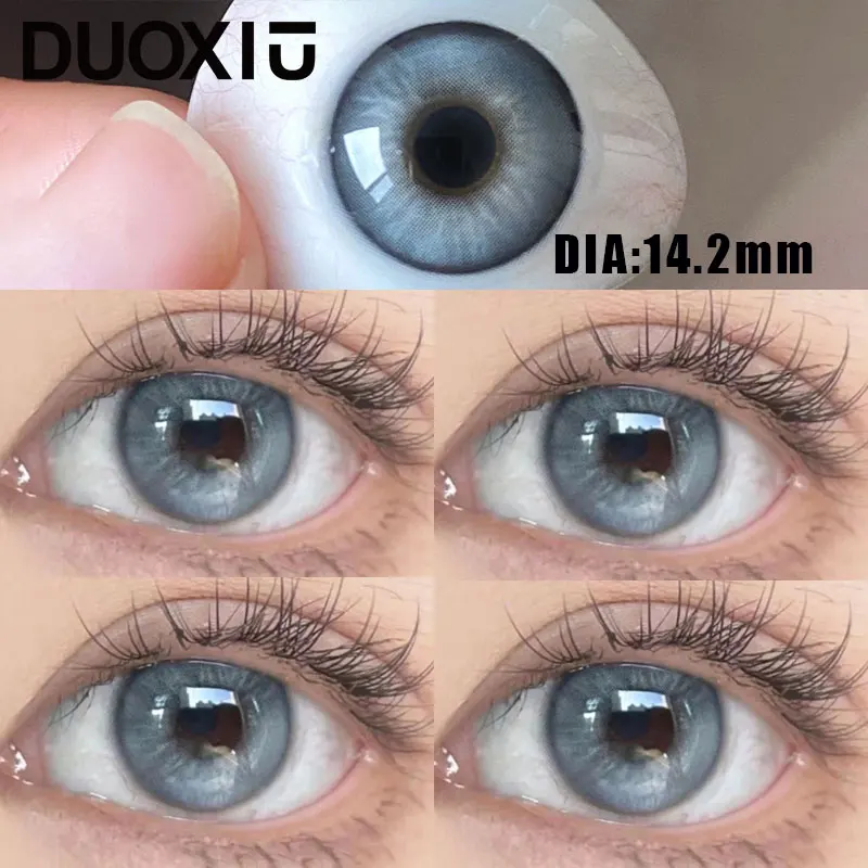 DuoXiu 1Pair Soft Contact Lenses Green Lenses Blue Eye Degree Myopia Degree Prescription -0.00 to -8.00 Grey Beautiful Pupil