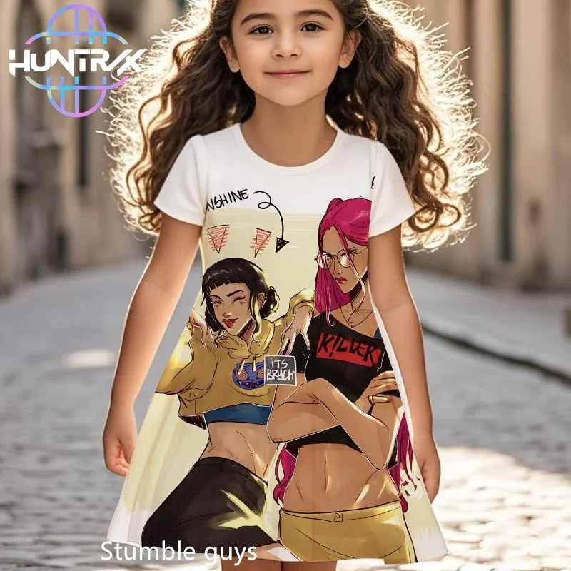 فستان Kpop Demon Hunters للفتيات الصغيرات مريح للصيف برسوم كارتونية وأكمام قصيرة للشاطئ كاجوال