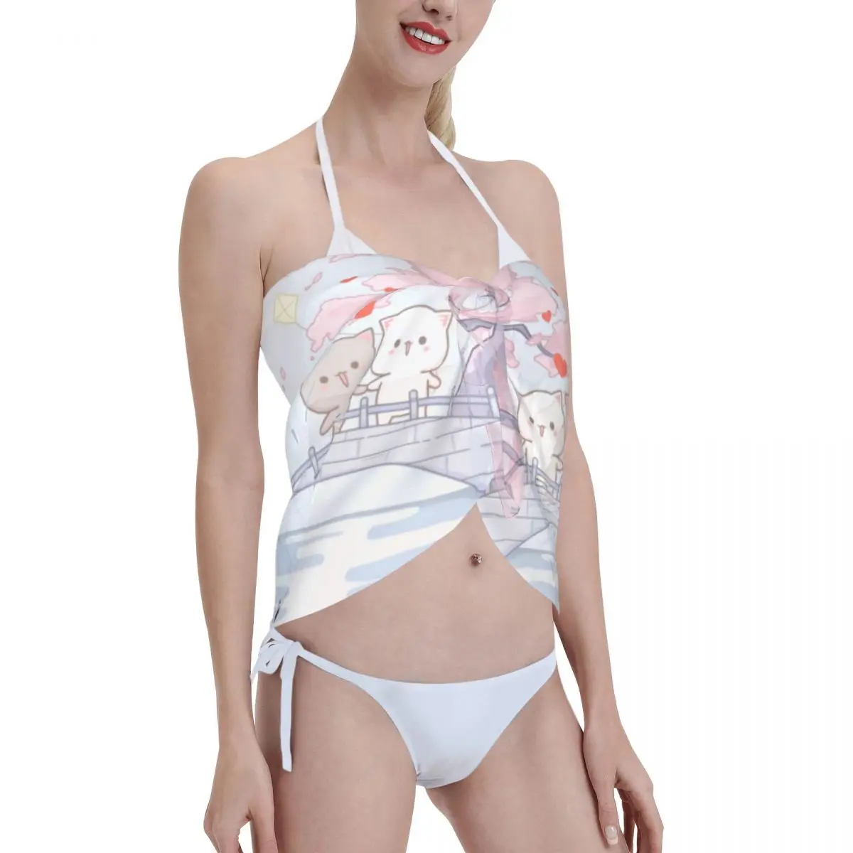 Sarongs courtes personnalisées romantique pêche et Goma Mochi chat, enveloppe de plage, impression 3D pour maillots de bain, couverture de Bikini de plage