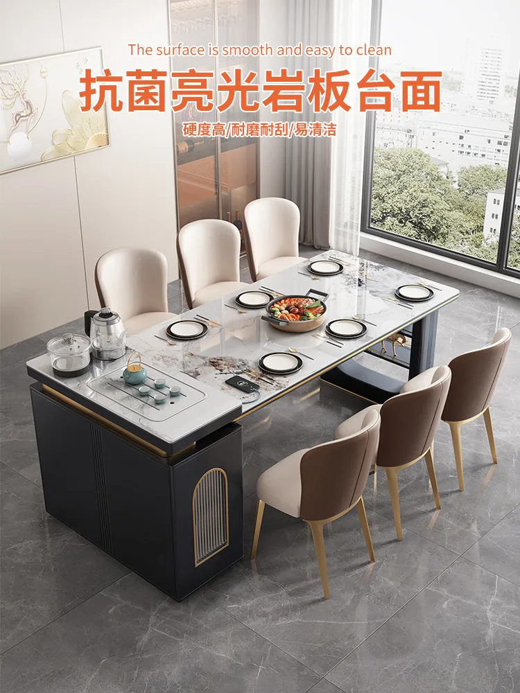 Light luxury island dining table integrated retractable household small apartment multi-functional finished kitchen slate tea ta