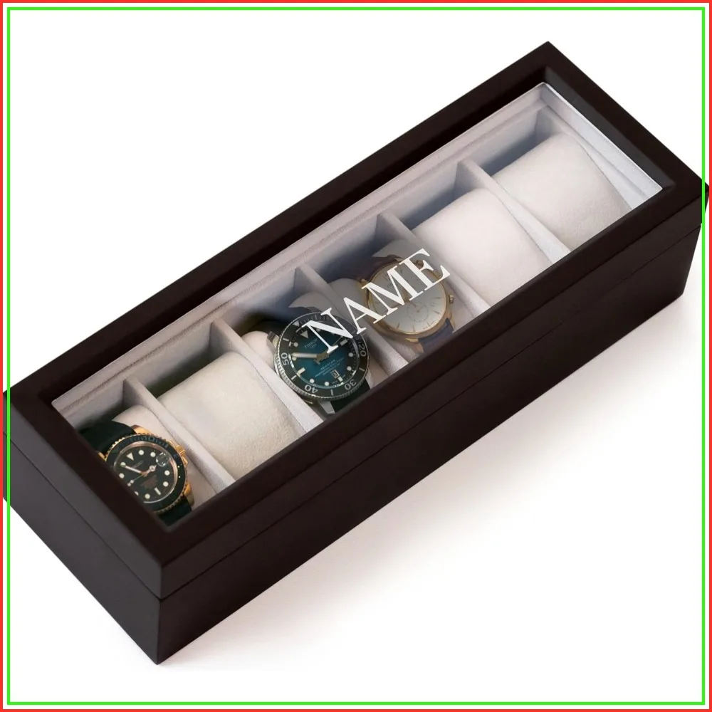 6-Slot Solid Wood Watch Box with Glass Top, Magnetic Closure & Pillow Stands - Watch Organizer Display Case for Men, Gift for Him, Espresso