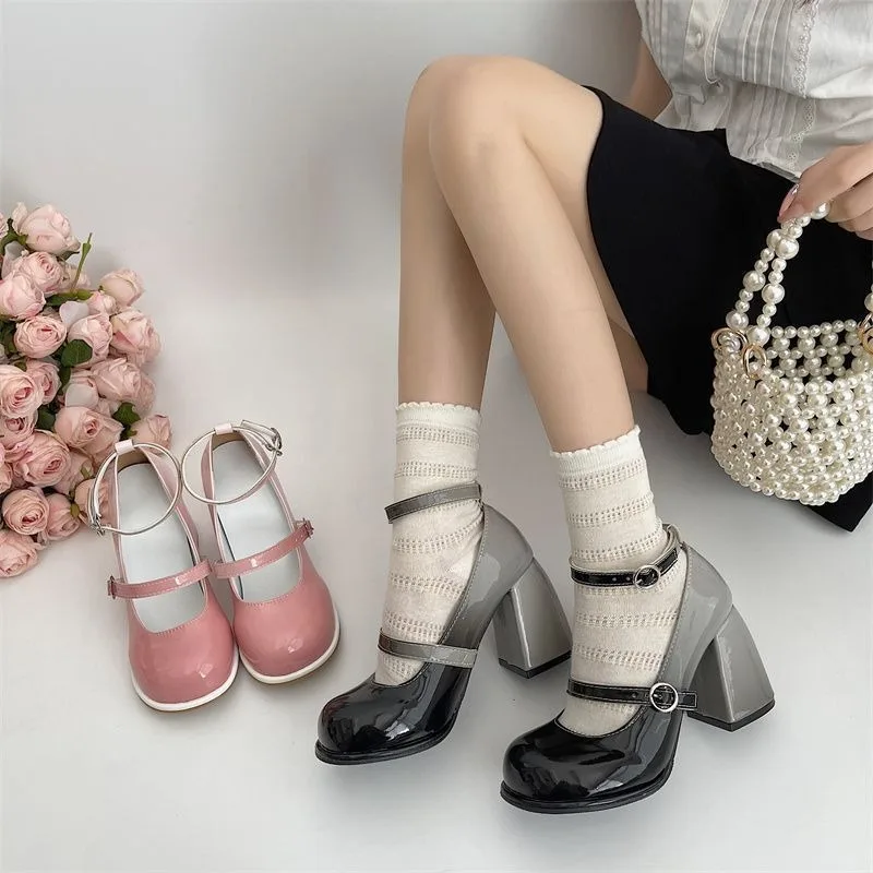 2024 Platform Mary Janes Shoes Women Fashion Shallow Japanese Style Women\'s Girls High Heel Lolita Shoes for Woman High Heels