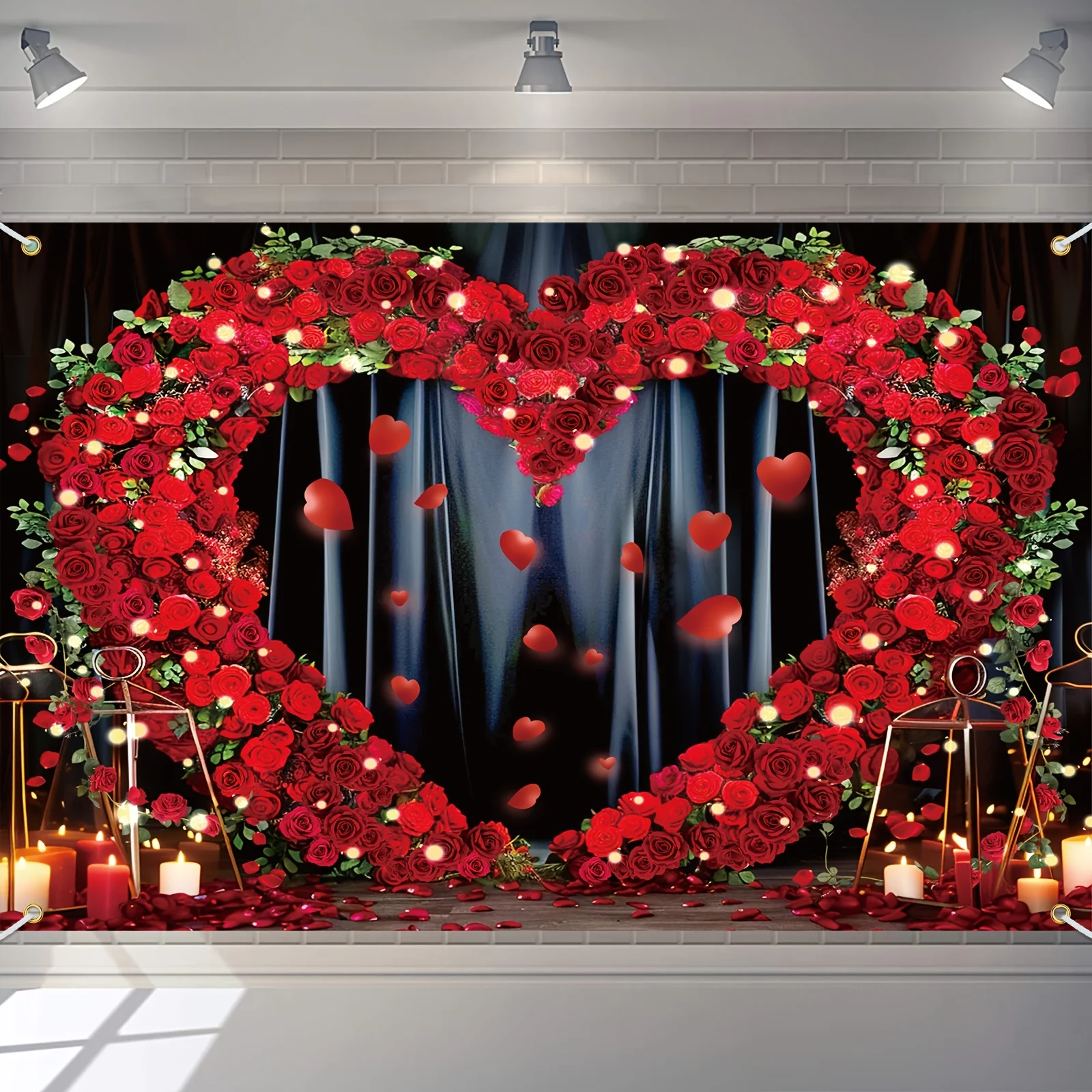 1 décoration de fond de photo rose en forme de coeur, fond de photographie en fibre de polyester, adapté aux mariages