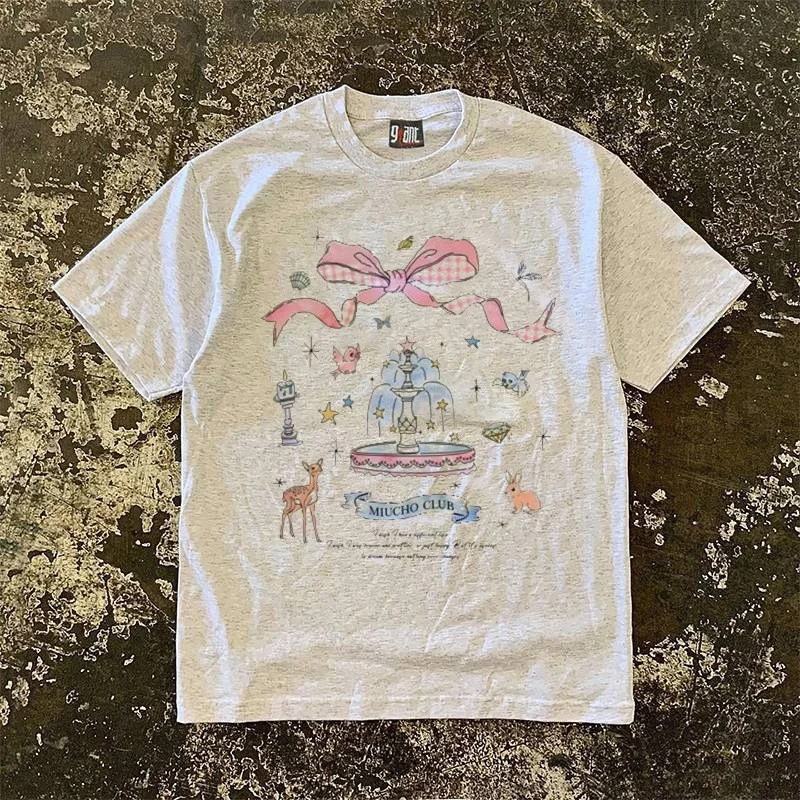 Loose Fit Cotton T-Shirt Short Sleeve Double Thread Pure Cotton 3A260g Unisex Summer Breathable Printed round Neck Top