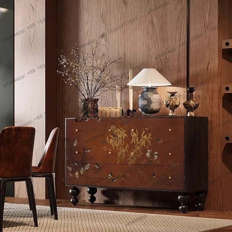 Chinese style high-end bedroom six-chest cabinet storage solid wood corridor end entrance cabinet