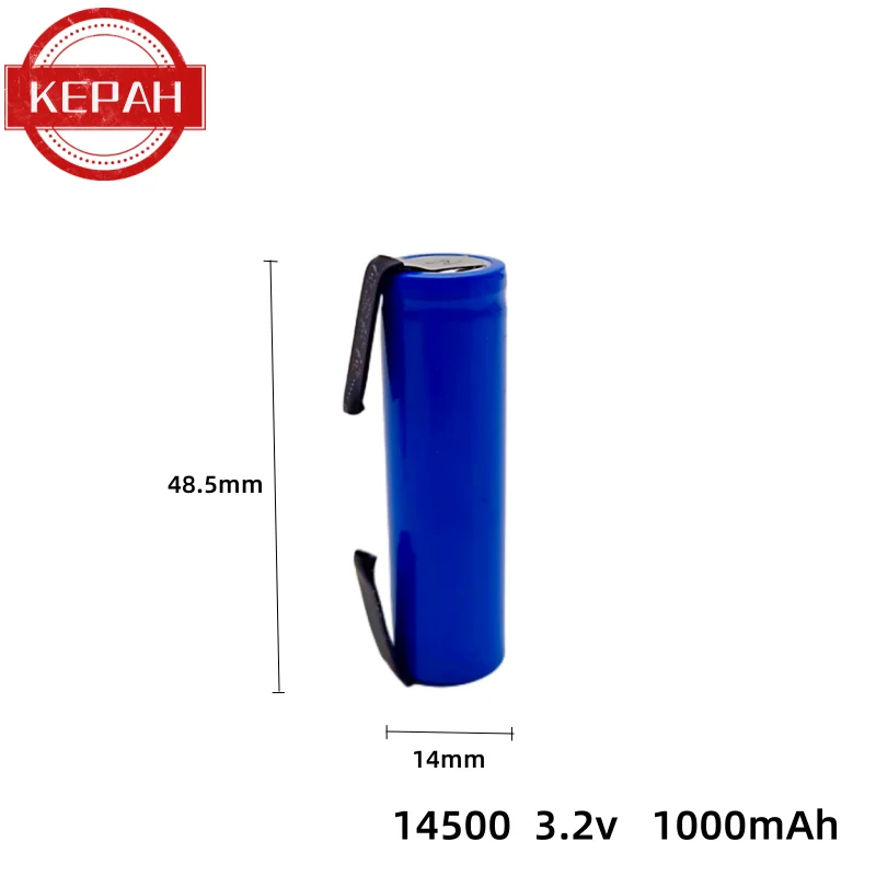 KEPAH 14500 lithium-ion rechargeable battery, welded joint, AA battery, flashlight headlight and lithium battery1000mAh 3.2V AA