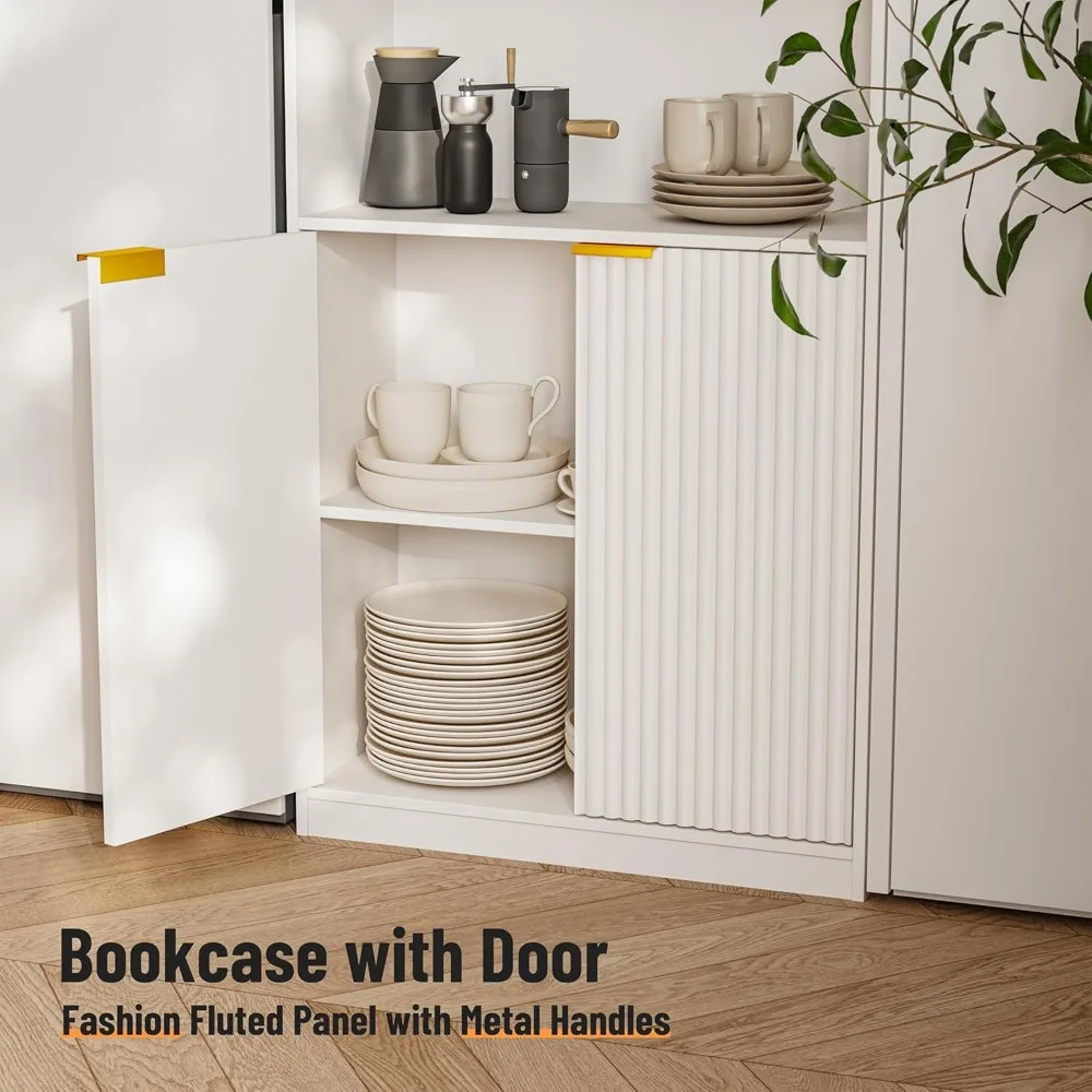 ตู้หนังสือ 7 ชั้น สูง 72 นิ้ว พร้อมบานประตู ชั้นวางของตั้งพื้น ชั้นวางของตกแต่งบ้าน