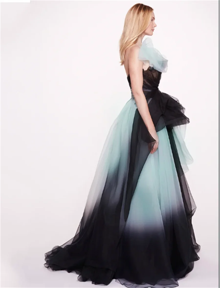 Ruffles Flods Fromal Contrast Color Evening Dress  Backless Celebrity Dresses Zipper Up Party Gown Elegance Customize