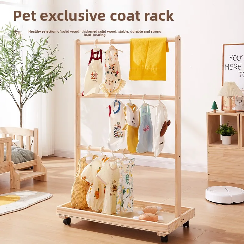 

Solid Wood Pet Clothes Hanger Cat & Dog Coat Rack Freestanding Garment Organizer for Pet Durable Animal Wardrobe Stand